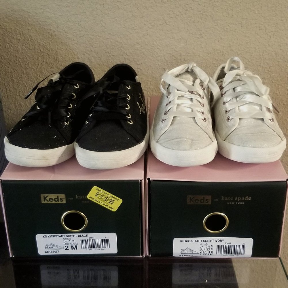 Black and Cream Kate Spade Keds Shoes kids sized 1 1/2 and 2